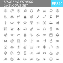 Fototapeta premium SPORT vs FITNESS line thin icons set. Vector illustrations collection EPS10.