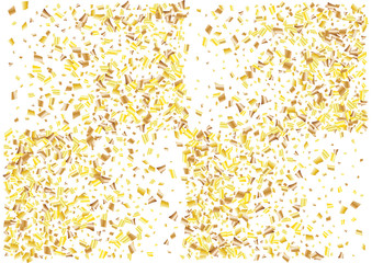 Festive golden rectangle confetti background. Abstract frame confetti texture for holiday, postcard, poster, website, carnivals, birthday and children's parties. Cover confetti mock-up. Wedding card