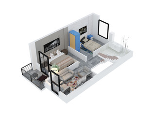 Floor Plan 3d render villa plan house