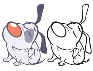 Vector Illustration of a Cute Cartoon Character Hunting Dog for you Design and Computer Game. Coloring Book Outline 