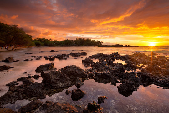 Sunset at Waialea Beach or Beach 69, Big Island Hawaii, USA