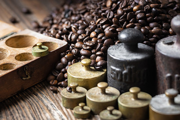 metal weights with coffee beans