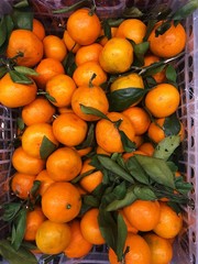 Delicious fresh tangerines on the market view