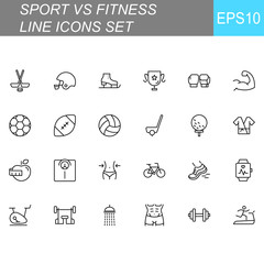 SPORT vs FITNESS line thin icons set. Vector illustrations collection EPS10.