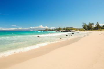 Makalawena Beach in Hawaii, USA with white sand and turquoise water