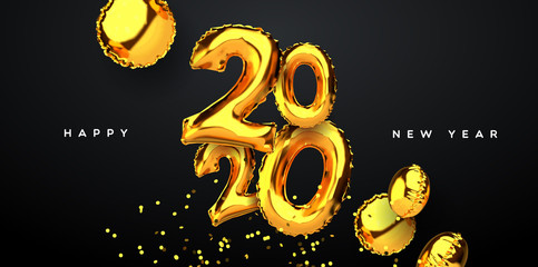 New Year 2020 gold 3d party balloon card