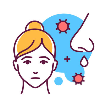 recommend clip art: Runny nose color line icon. Flu symptom. When liquid comes out of your nose because of a cold, allergy, or crying. Pictogram for web page, mobile app, promo. UI UX GUI design element. Editable stroke.