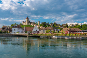 Fototapeta na wymiar Cityscape of Schaffhausen with the river Rhine and fortress Munot