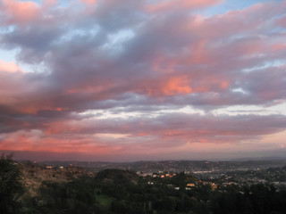 sunset over city