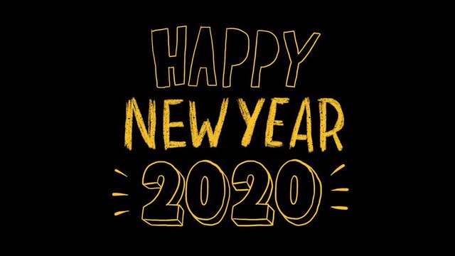 Happy new year 2020. Doodle 2D animation. 