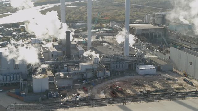 Aerial view of a paper mill factory in the UK