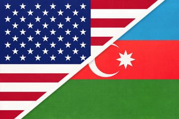 USA vs Azerbaijan national flag from textile. Relationship between two american and asian countries.