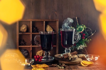 Mulled wine in a glass glass.