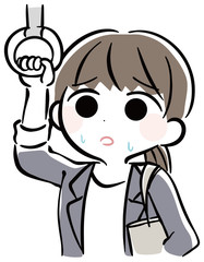 電車　体調不良　女性　イラスト