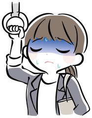 電車　体調不良　女性　イラスト
