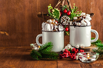 Christmas hot drinks in a mug.