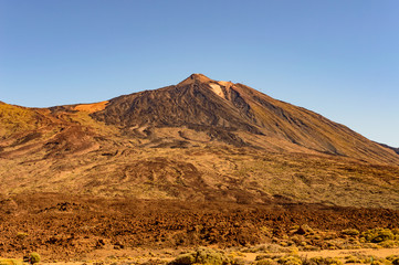 Highest Peak On A Sunny And Very Clear Day In El Teide National Park. April 13, 2019. Santa Cruz De Tenerife Spain Africa. Travel Tourism Street Photography.