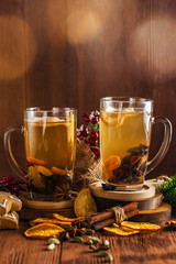 Mulled wine in a glass glass.