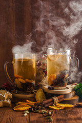 Mulled wine in a glass glass.