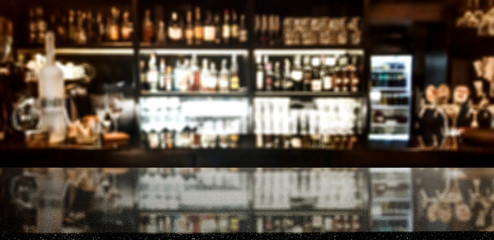 Wooden desk of bar and free space for your decoration. 