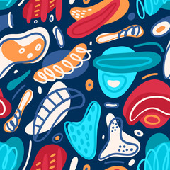 Seamless pattern with hand drawn abstract shapes. Spotted figures. Unique design. Creative background. Modern art. Freehand style. Wallpaper, textile, wrapping, print on clothes. Vector illustration
