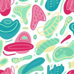 Seamless pattern with hand drawn abstract shapes. Spotted figures. Unique design. Creative background. Modern art. Freehand style. Wallpaper, textile, wrapping, print on clothes. Vector illustration