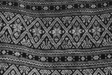 Black and white images, unique fabric patterns of folk fabric in Isan, Thailand
