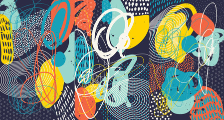 Creative doodle art header with different shapes and textures. Collage. Vector - 308479121
