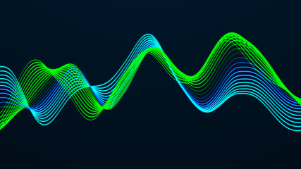 Abstract digital waves of particles. Sound wave element. Equalizer for music. Big data visualization. 3d illustration