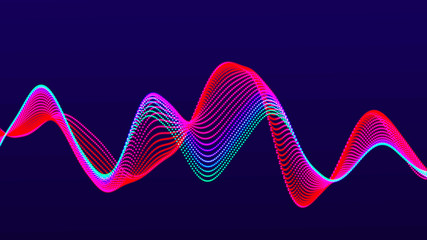 Abstract digital waves of particles. Sound wave element. Equalizer for music. Big data visualization. 3d illustration