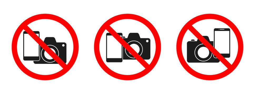 Phone and camera forbidden vector sign.