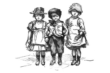 Fototapeta na wymiar Three children - Vintage Engraved Illustration, 1894