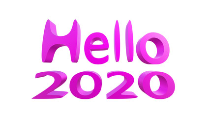 happy new year 2020, 3D ILLUSTRATION of 2020 hello PURPLE color in isolated WHITE background. 4k resolution