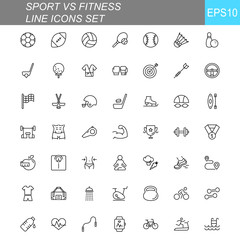 SPORT vs FITNESS line thin icons set. Vector illustrations collection EPS10.