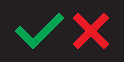 Checkmark and cross icons on a black background.