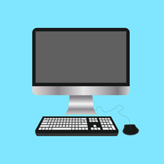 Computer, keyboard, mouse with blue background. Mockups. vector illustration elements