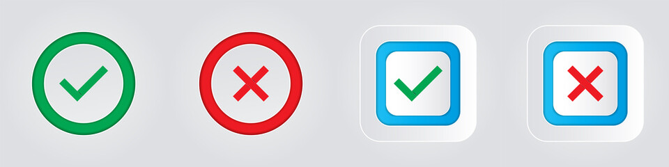Check marks and crosses on a white background.