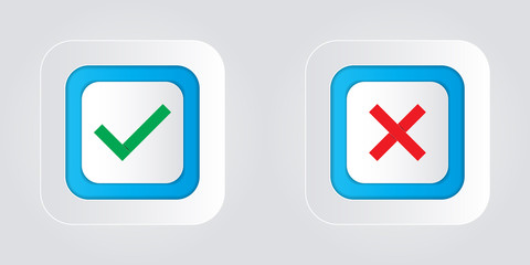 Check marks and crosses on a white background.
