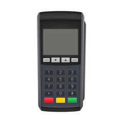 Payment terminal mockup. Pos terminal with blank screen. Cash register. Vector stock illustration