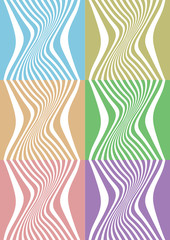 White Lines Pattern on Colored Background with Optical Illusion Effect Abstract Vector Background Design Set