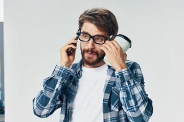 young man with headphones listening to music