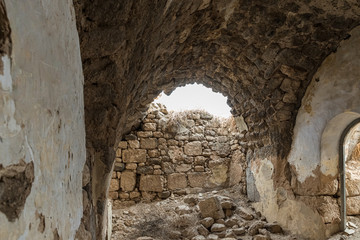 The  ruins of the crusader fortress - Templar - Toron des Chevaliers of the 12th century. Captured and destroyed Salah ad Din. Location near Latrun in Israel