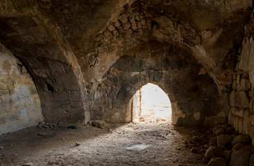 The  ruins of the crusader fortress - Templar - Toron des Chevaliers of the 12th century. Captured and destroyed Salah ad Din. Location near Latrun in Israel