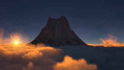 Volcano above clouds