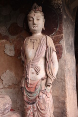 Maijishan Cave-Temple Complex in Tianshui , Gansu Province , China. Artistic treasures of Maiji Mountain caves. UNESCO World Heritage Site.