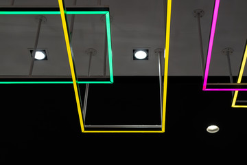 Colorful LED lights are decorated at the ceiling