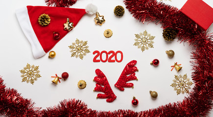 Merry Christmas,Red christmas decorations And the new year 2020