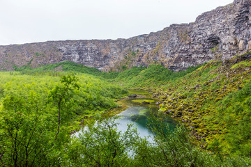 Fototapeta na wymiar Lake view in Ásbyrgi national park on Iceland