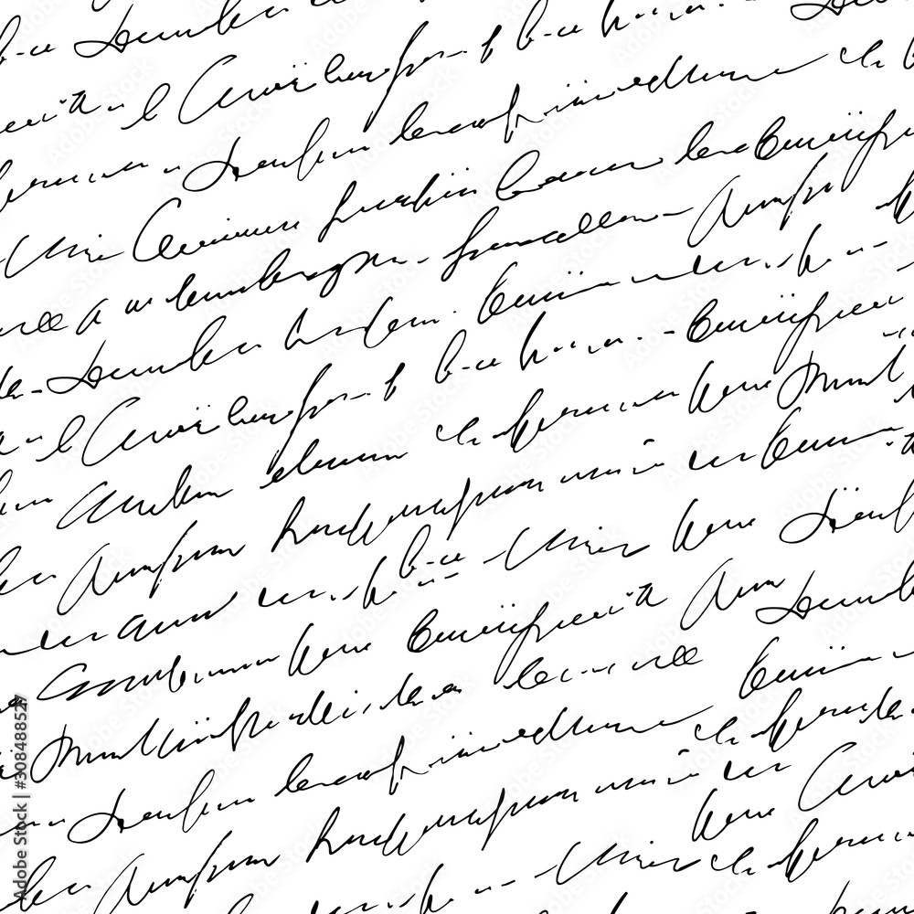 Poster Handwritten abstract text seamless pattern, vector monochrome cursive script background