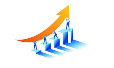 Business work concept illustration about hard work sales profit. Team work target sales